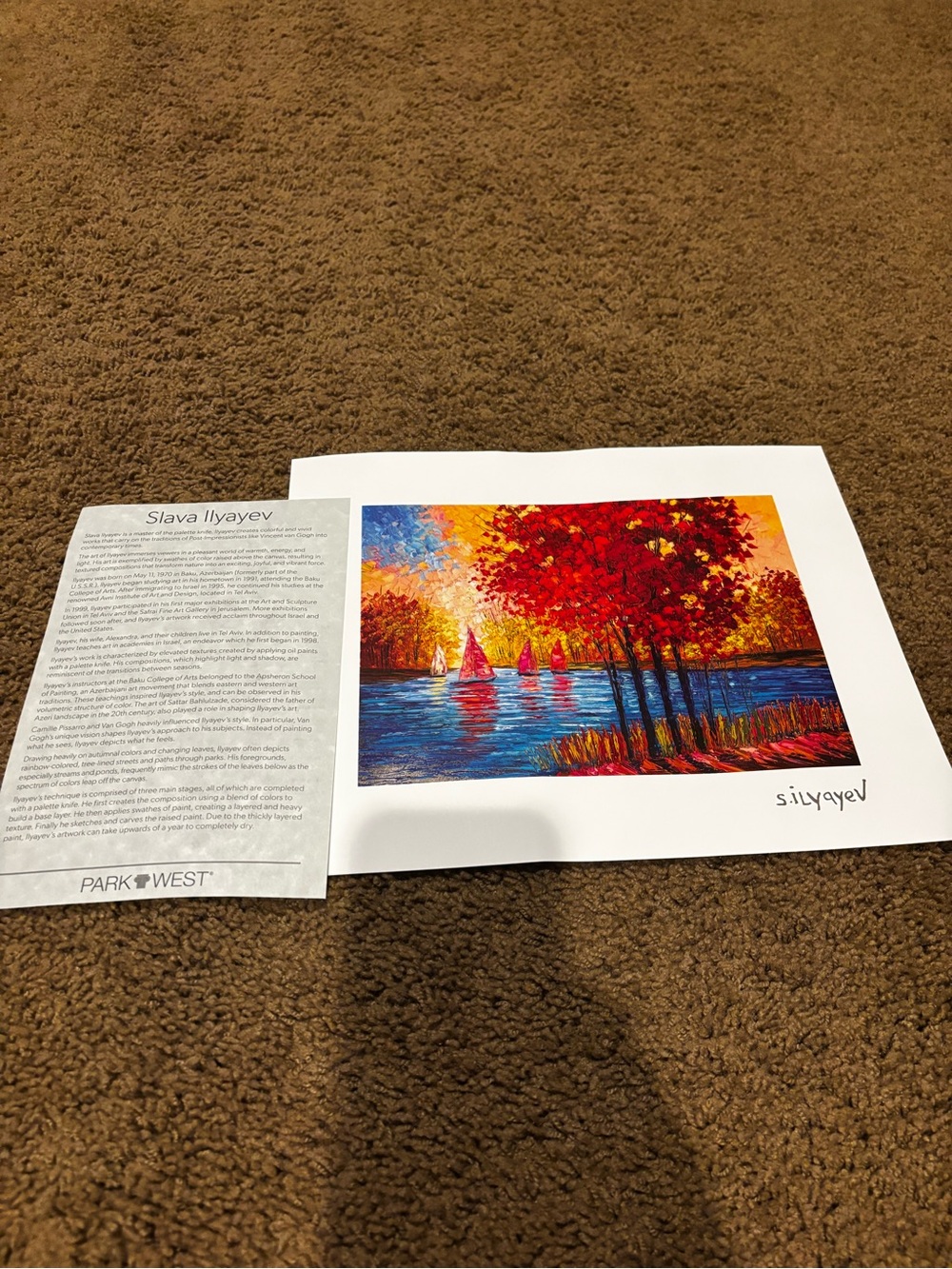 Park West Slava Ilyayev Signed Print - Vibrant Red Autumn Lake